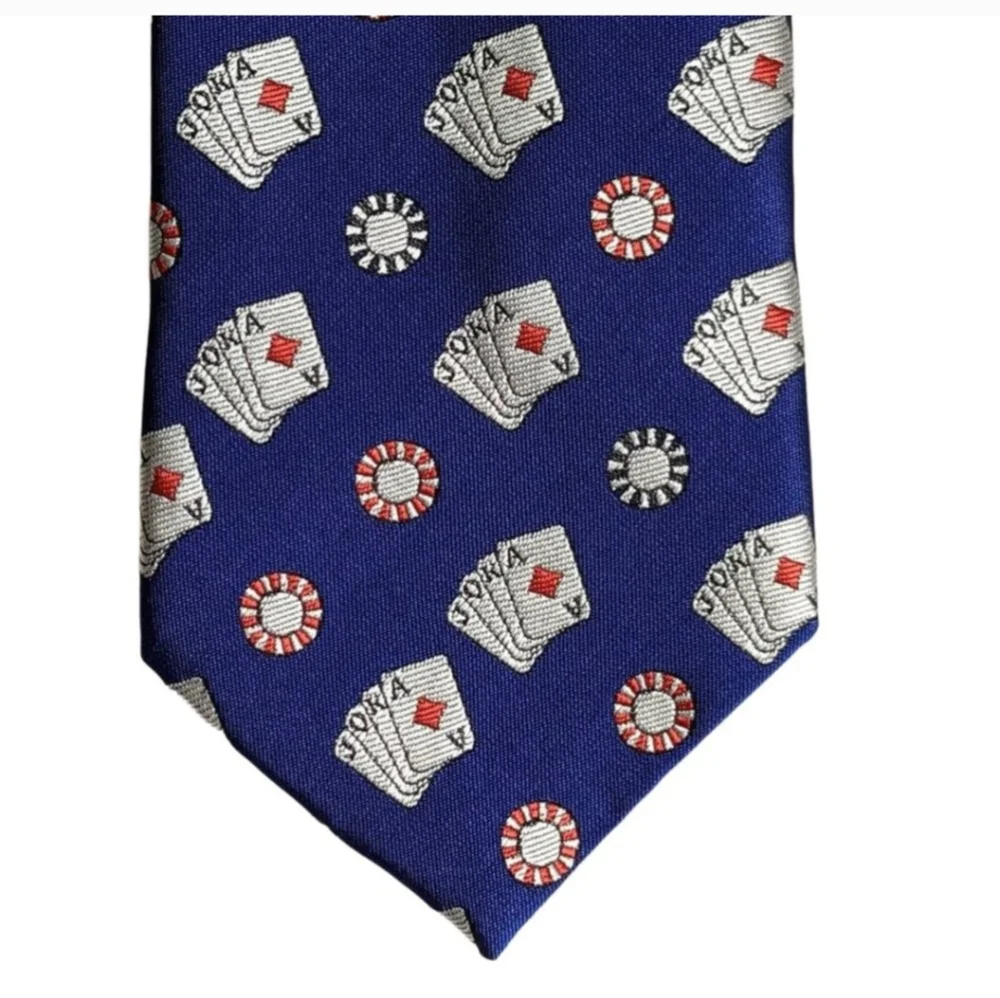 Men's Tie Poker Chip and Deck of Cards in Blue